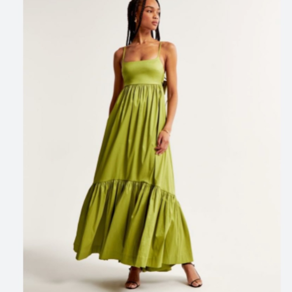 Abercrombie Women's Drama Bow-Back Taffeta Maxi Dress in Green size XS